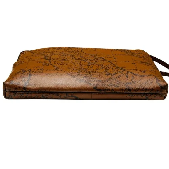 Patricia Nash Varone Fullgrain Leather Wristlet Signature Map Print Brown Clutch - Picture 13 of 15